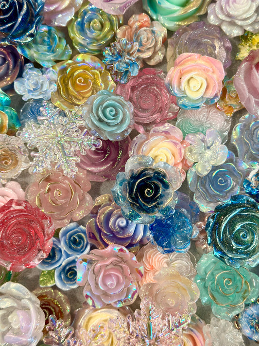 Mixed Flat-Back Rose Resin Flowers for DIY Crafts & Fashion Accessories